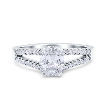 Split Shank Halo Oval Wedding Ring Simulated Cubic Zirconia 925 Sterling Silver